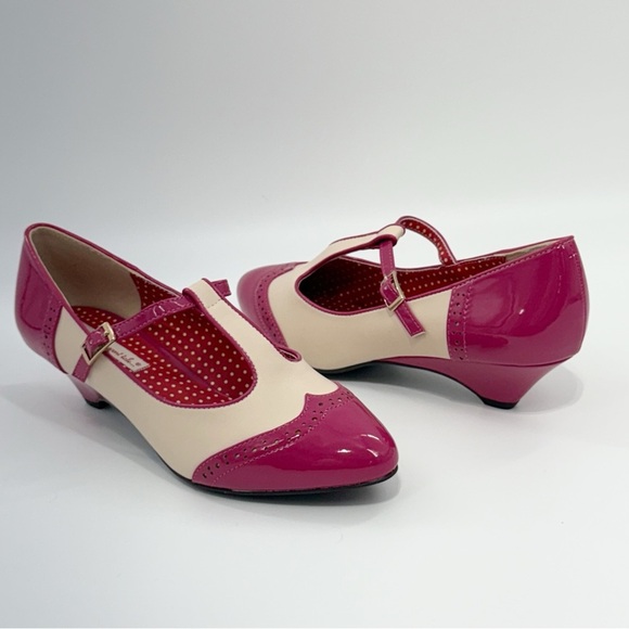 BAIT Footwear T-Strap Mary Jane Pink & Cream Retro Heels Size 10 - Picture 9 of 13
